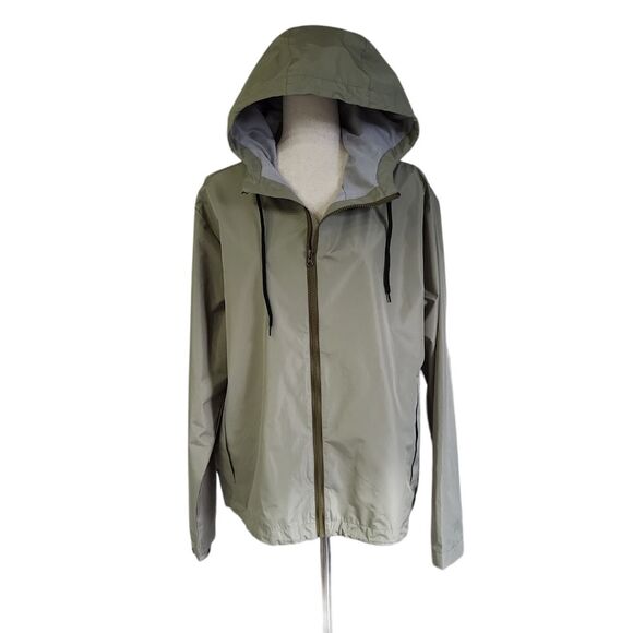 NWOT men's green wind breaker athletic sporty hooded jacket with pockets M - Picture 2 of 8